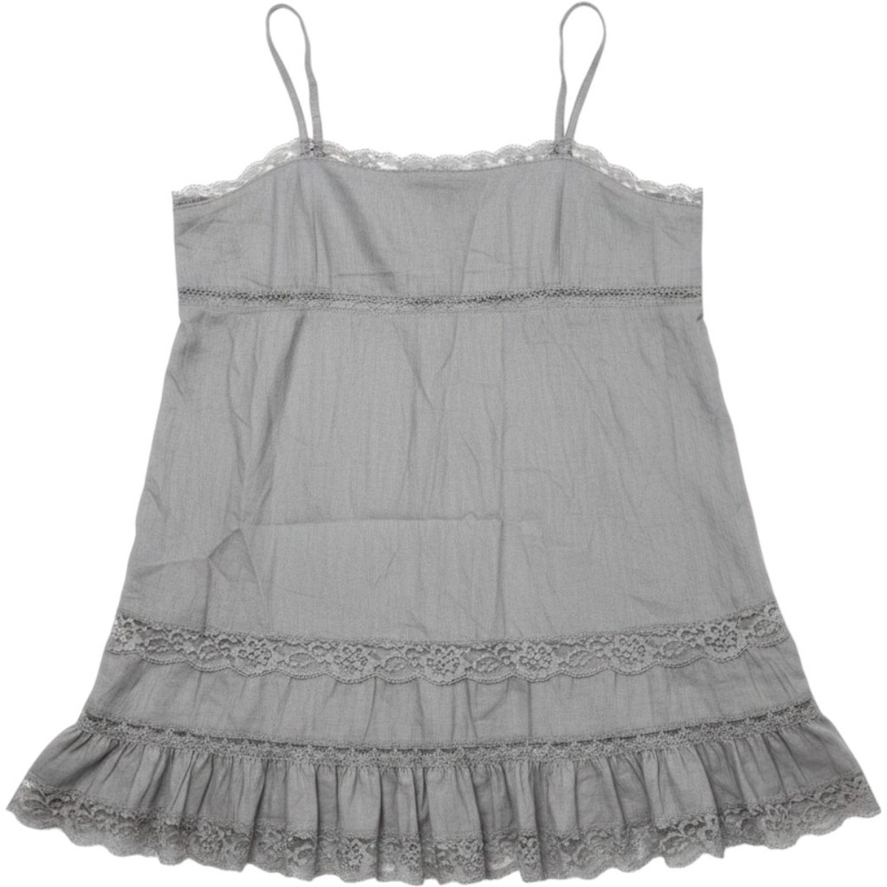Gold Hawk Grey Linen Lace Trim Ruffle Hem Camisole Babydoll Top NWT Size M